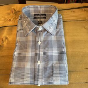 Hart Schaffner Marx Blue Plaid Long Sleeved Dress Shirt 17.5/33 New
